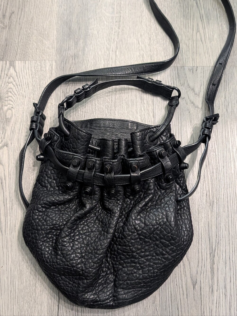 Rare Alexander Wang Diego Black Leather Studded Bucket Bag